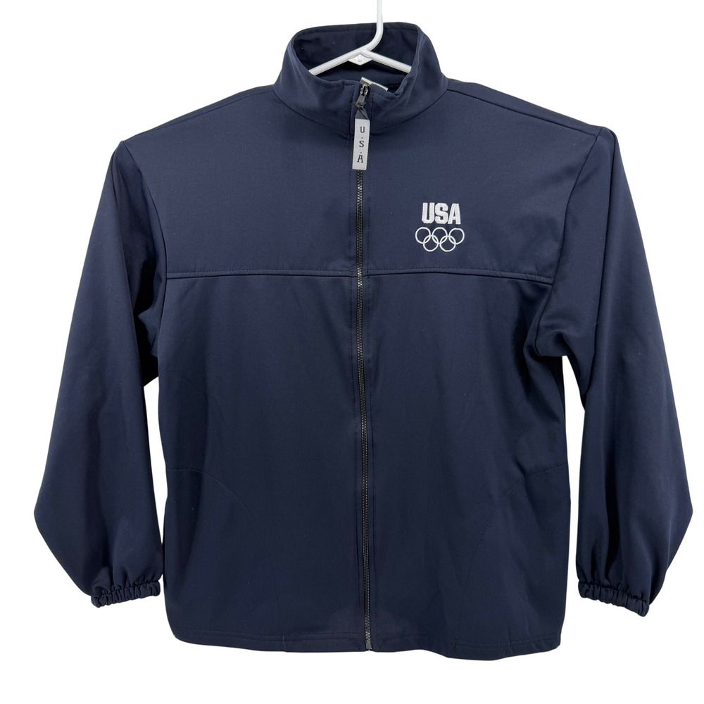 Vintage USA Olympic Committee Men's XL Navy Blue Full Zip‎ Track Jacket Athletic
